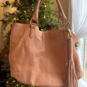 G.I.L.I. Roma Oversized Convertible Blush Pink Leather Handbag with Tassel